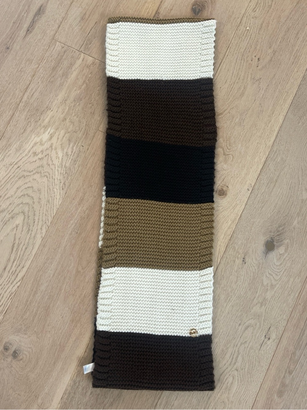 MICHAEL Michael Kors Knit Infinity Striped Scarf in Ivory, Black, Brown, Tan